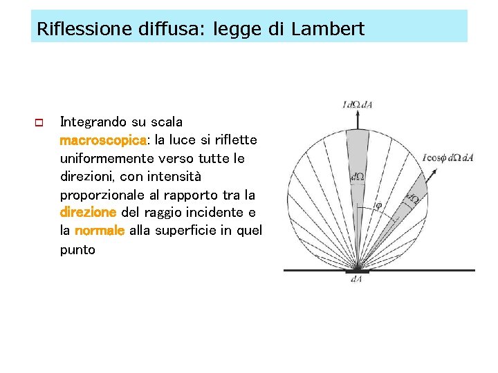 Riflessione diffusa: legge di Lambert o Integrando su scala macroscopica: la luce si riflette