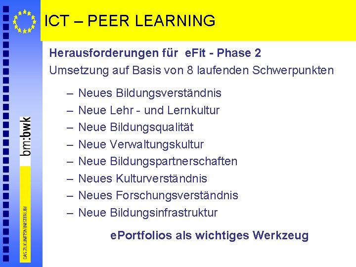 ICT – PEER LEARNING Herausforderungen für e. Fit - Phase 2 Umsetzung auf Basis