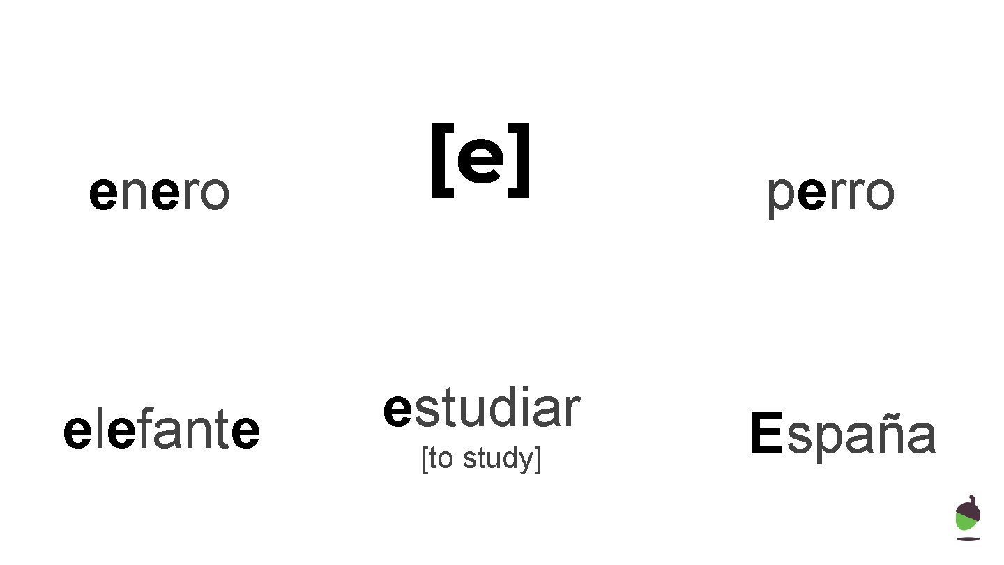 enero [e] perro elefante estudiar España [to study] 
