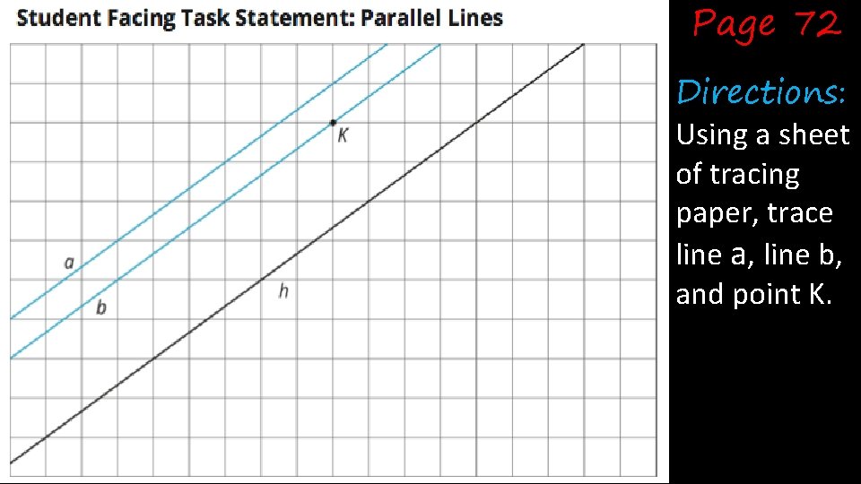 Page 72 Directions: Using a sheet of tracing paper, trace line a, line b,