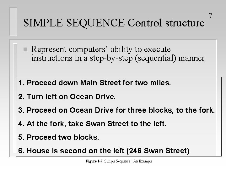 SIMPLE SEQUENCE Control structure n 7 Represent computers’ ability to execute instructions in a SIMPLE SEQUENCE Control structure n 7 Represent computers’ ability to execute instructions in a