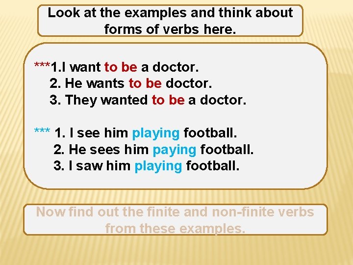 Look at the examples and think about forms of verbs here. ***1. I want