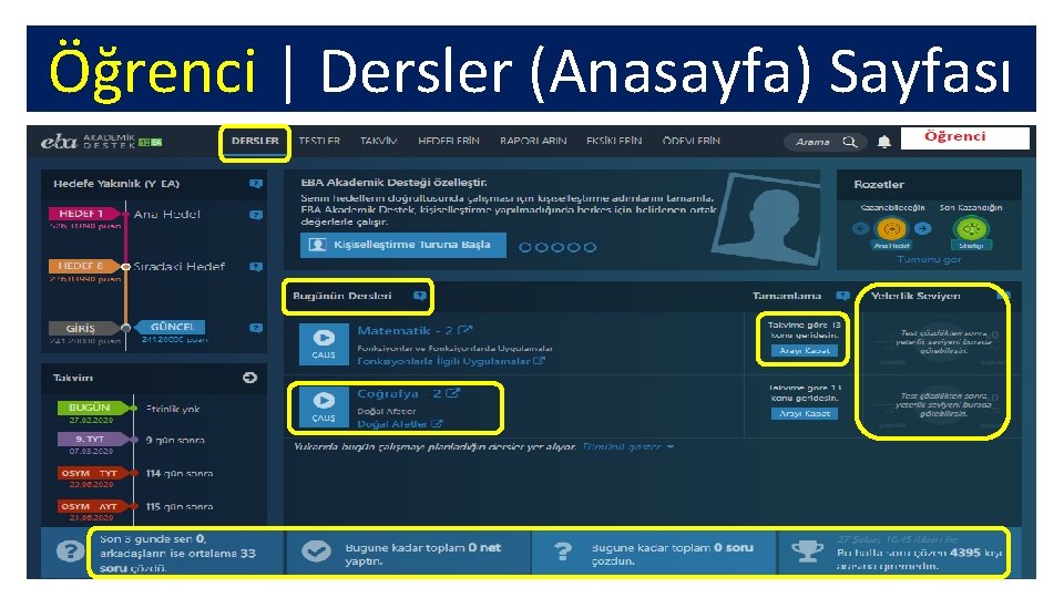 Öğrenci | Dersler (Anasayfa) Sayfası 