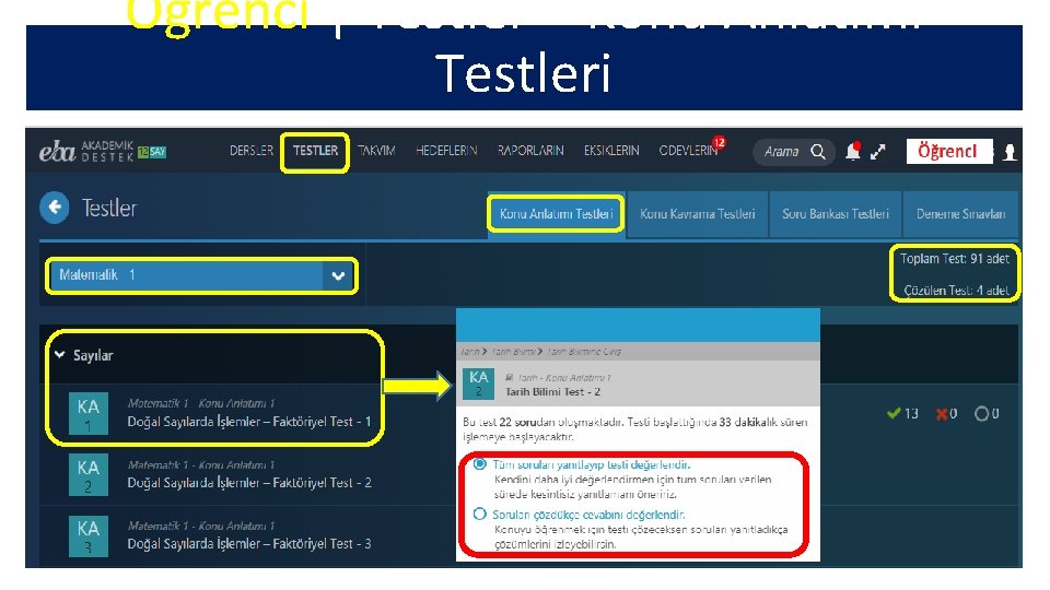 Öğrenci | Testler – Konu Anlatımı Testleri 