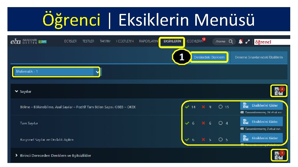 Öğrenci | Eksiklerin Menüsü 1 