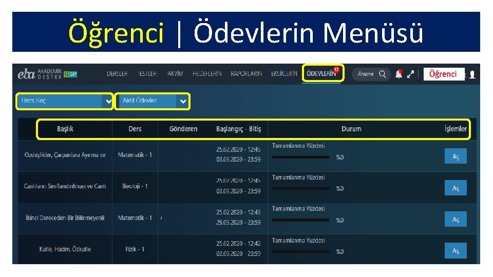 Öğrenci | Ödevlerin Menüsü 