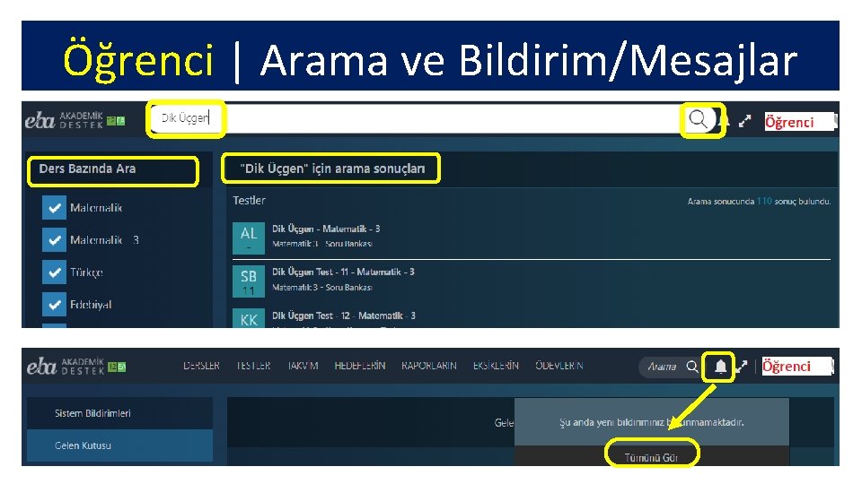 Öğrenci | Arama ve Bildirim/Mesajlar 