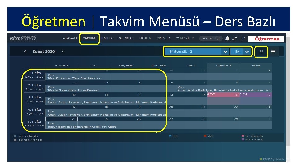 Öğretmen | Takvim Menüsü – Ders Bazlı 