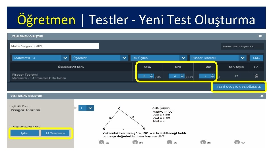 Öğretmen | Testler - Yeni Test Oluşturma 