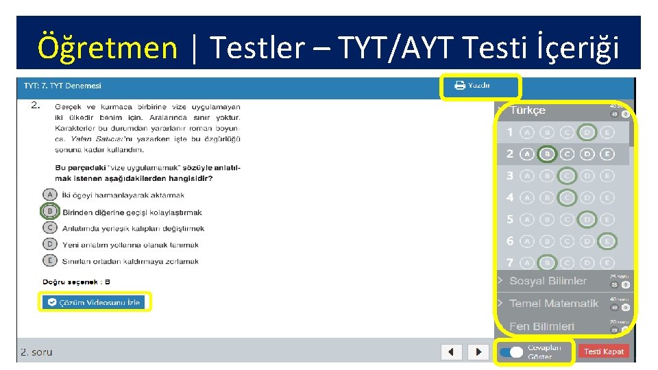 Öğretmen | Testler – TYT/AYT Testi İçeriği 