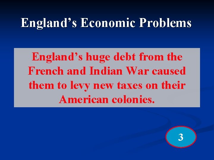 England’s Economic Problems England’s huge debt from the French and Indian War caused them
