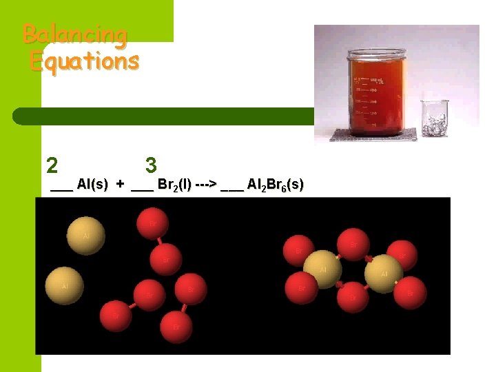 Balancing Equations 2 3 ___ Al(s) + ___ Br 2(l) ---> ___ Al 2