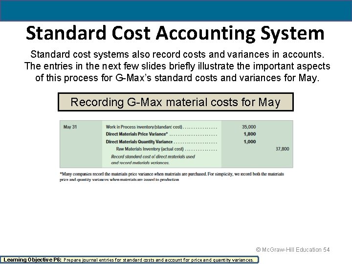 Standard Cost Accounting System Standard cost systems also record costs and variances in accounts.