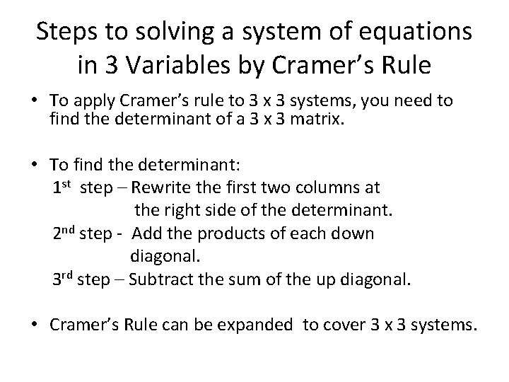 Solving Systems of Linear equations with 3 Variables
