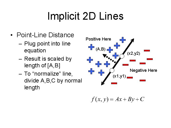 Implicit 2 D Lines • Point-Line Distance – Plug point into line equation –