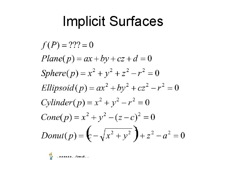 Implicit Surfaces …mmmmmm…. Formulii…… 