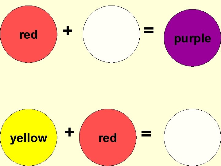 red + yellow + = red = purple 