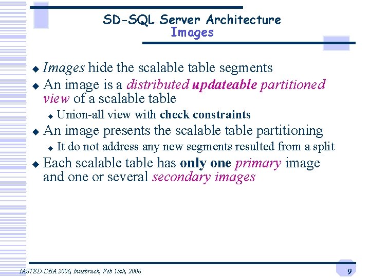 SD-SQL Server Architecture Images hide the scalable table segments u An image is a SD-SQL Server Architecture Images hide the scalable table segments u An image is a