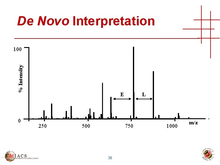 De Novo Interpretation % Intensity 100 0 E 250 500 L 750 36 1000