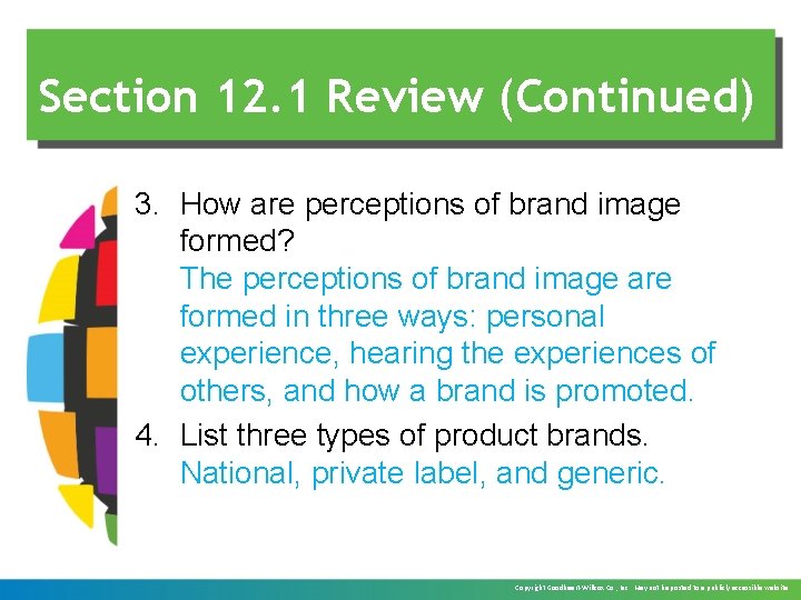 Section 12. 1 Review (Continued) 3. How are perceptions of brand image formed? The
