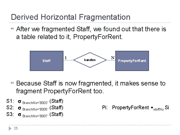 Derived Horizontal Fragmentation After we fragmented Staff, we found out that there is a