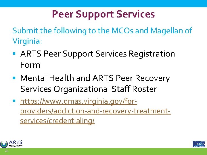 Peer Support Services Submit the following to the MCOs and Magellan of Virginia: §