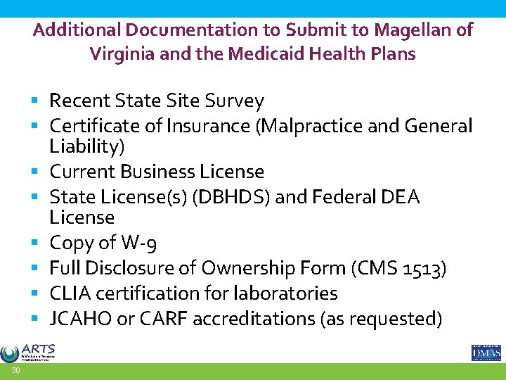 Additional Documentation to Submit to Magellan of Virginia and the Medicaid Health Plans §