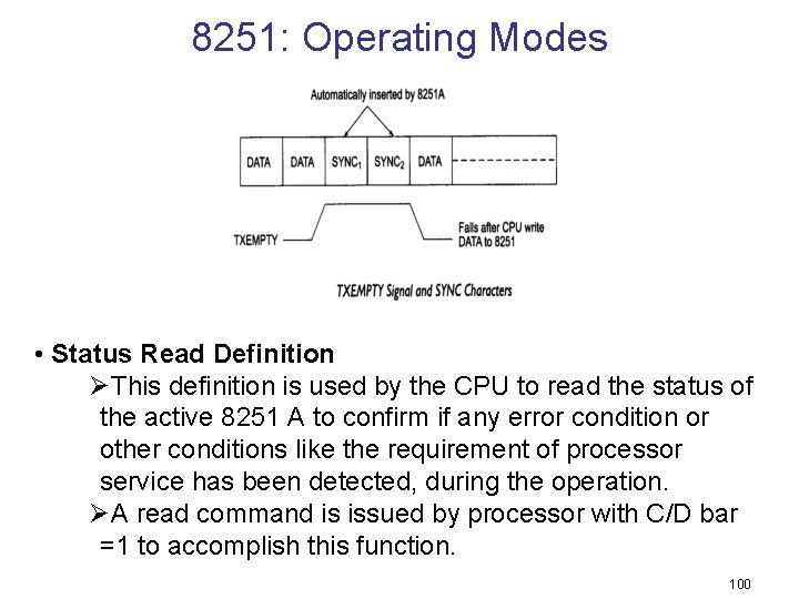 8251: Operating Modes • Status Read Definition ØThis definition is used by the CPU