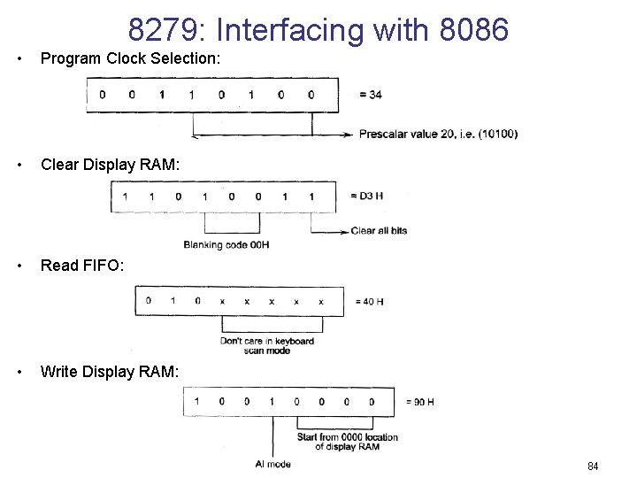 8279: Interfacing with 8086 • Program Clock Selection: • Clear Display RAM: • Read