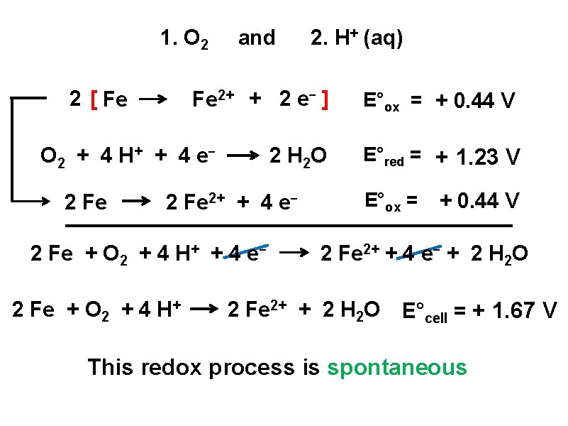 1. O 2 2 [ Fe and Fe 2+ + 2 e- ] O