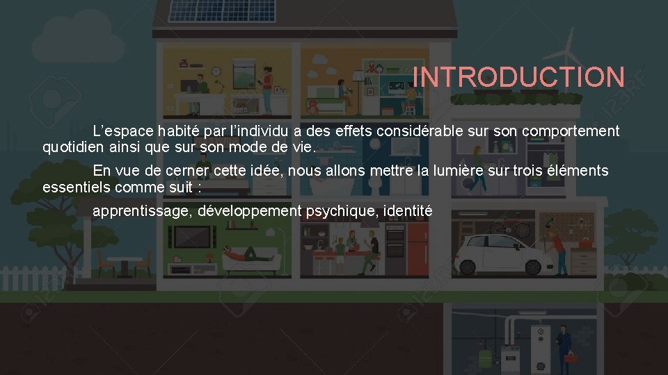 INTRODUCTION L’espace habité par l’individu a des effets considérable sur son comportement quotidien ainsi