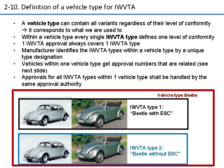 2 -10. Definition of a vehicle type for IWVTA • • • A vehicle