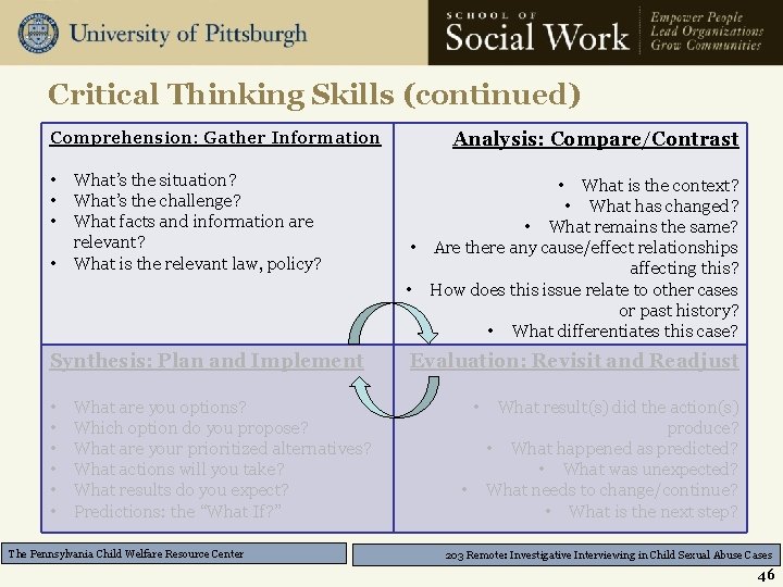 Critical Thinking Skills (continued) Comprehension: Gather Information • • What’s the situation? What’s the