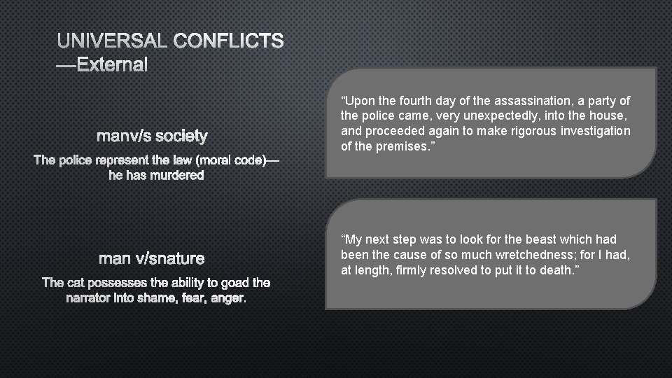 UNIVERSAL CONFLICTS —EXTERNAL “Upon the fourth day of the assassination, a party of the