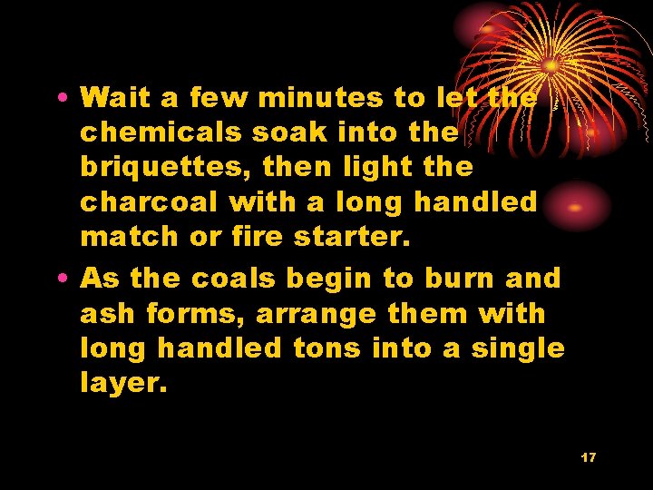  • Wait a few minutes to let the chemicals soak into the briquettes,