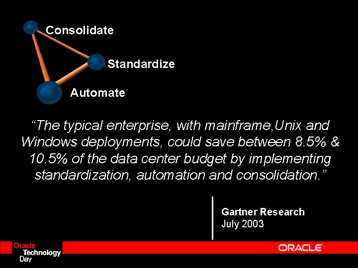 Consolidate Standardize Automate “The typical enterprise, with mainframe, Unix and Windows deployments, could save Consolidate Standardize Automate “The typical enterprise, with mainframe, Unix and Windows deployments, could save