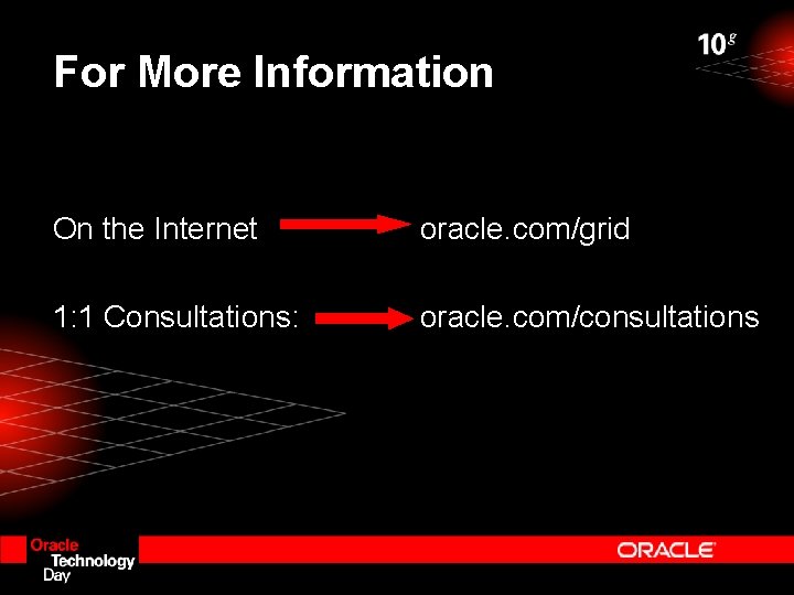 For More Information On the Internet oracle. com/grid 1: 1 Consultations: oracle. com/consultations For More Information On the Internet oracle. com/grid 1: 1 Consultations: oracle. com/consultations
