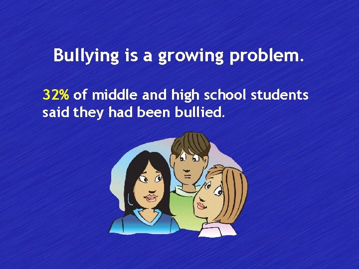 Bullying is a growing problem. 32% of middle and high school students said they