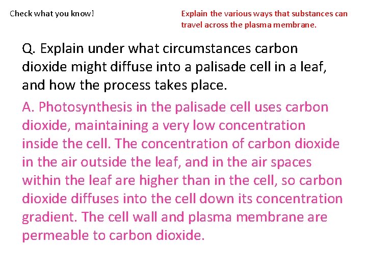 Check what you know! Explain the various ways that substances can travel across the