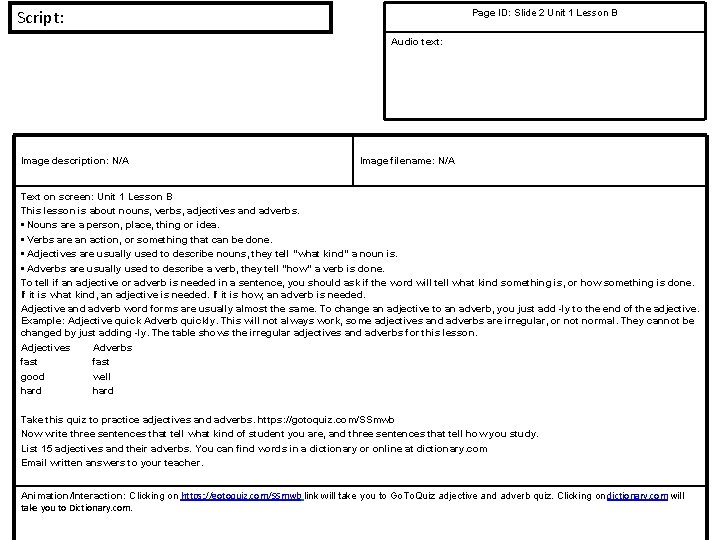 Script: Page ID: Slide 2 Unit 1 Lesson B Audio text: Image description: N/A Script: Page ID: Slide 2 Unit 1 Lesson B Audio text: Image description: N/A