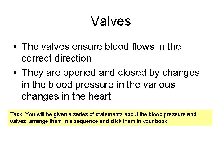 Valves • The valves ensure blood flows in the correct direction • They are