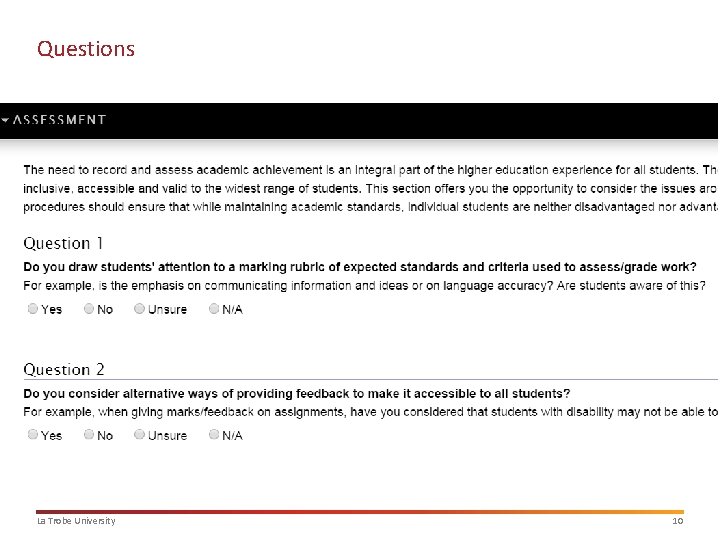 Questions La Trobe University 10 