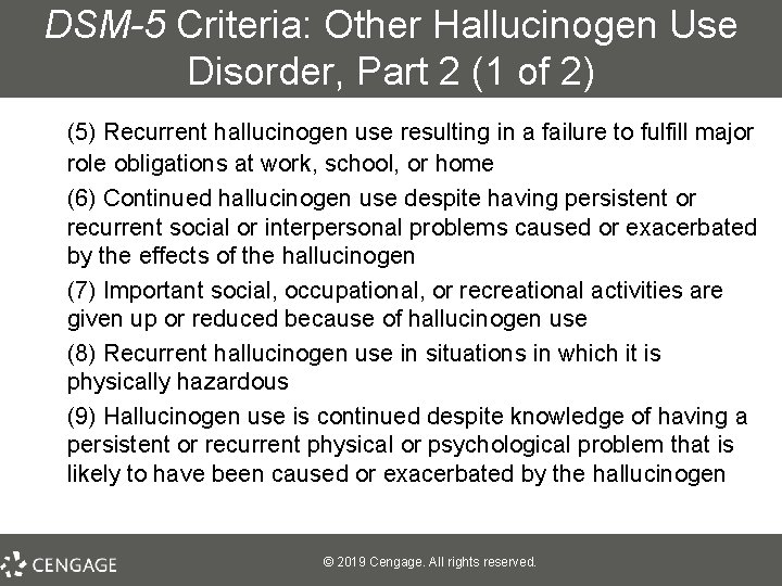 DSM-5 Criteria: Other Hallucinogen Use Disorder, Part 2 (1 of 2) (5) Recurrent hallucinogen