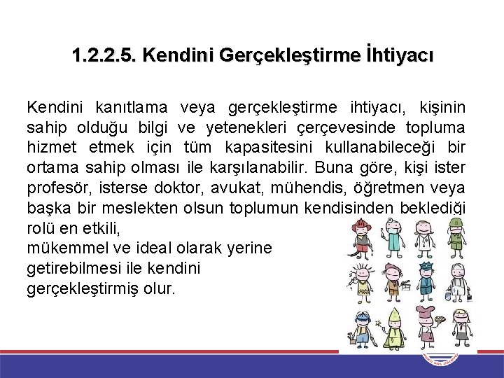 1. 2. 2. 5. Kendini Gerçekleştirme İhtiyacı Kendini kanıtlama veya gerçekleştirme ihtiyacı, kişinin sahip