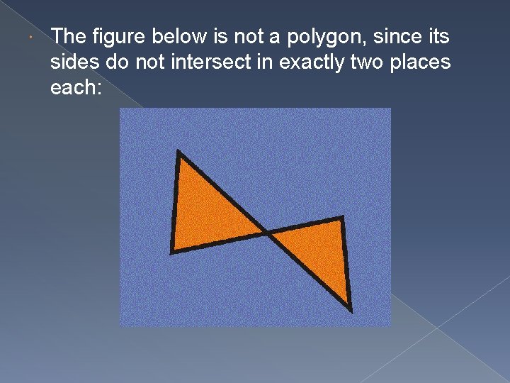  The figure below is not a polygon, since its sides do not intersect