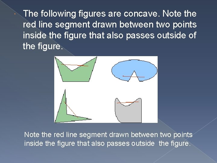  The following figures are concave. Note the red line segment drawn between two