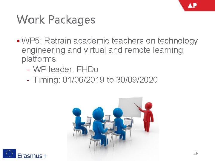 Work Packages • WP 5: Retrain academic teachers on technology engineering and virtual and