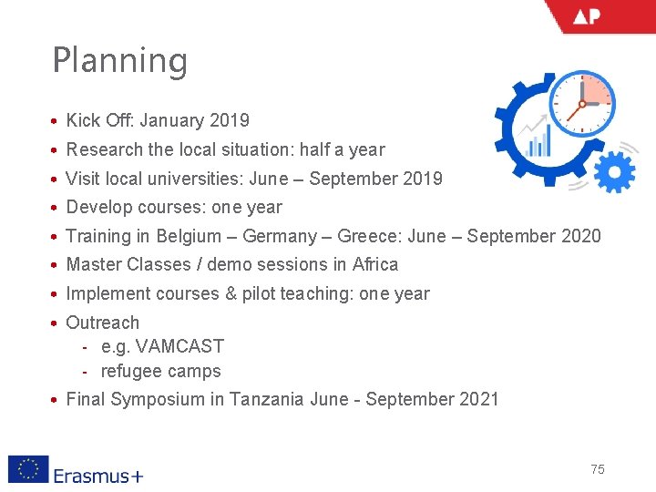 Planning • Kick Off: January 2019 • Research the local situation: half a year