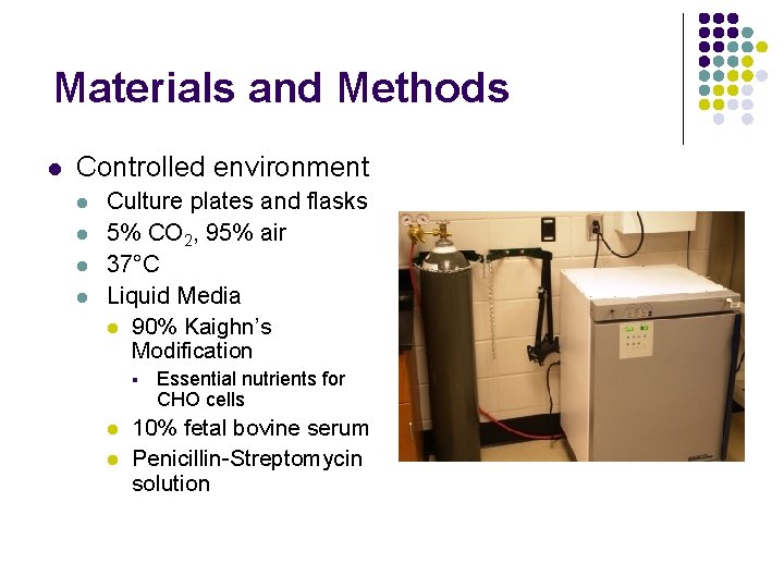 Materials and Methods l Controlled environment l l Culture plates and flasks 5% CO