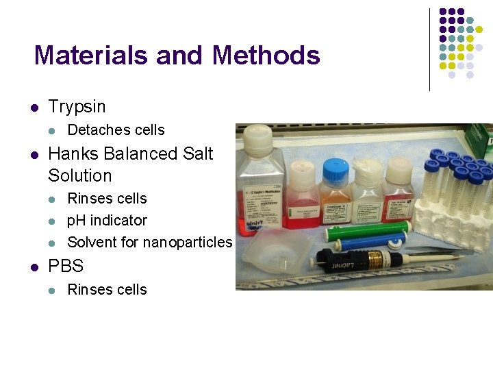 Materials and Methods l Trypsin l l Hanks Balanced Salt Solution l l Detaches